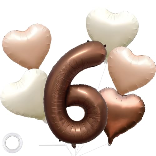 40 Inch Chocolate Number 6 Birthday Balloons Caramel Brown Balloons