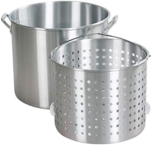80 Quart Stockpot with Raised Deep Steamer Strainer, Boil Basket for Outdoor Cooking