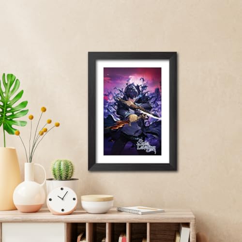 Image of TenorArts Sung Jinwoo Posters Solo Levleing Anime Poster Laminated Photo Frame Painting with Matt Finish Black Textures (12inches x 9inches)