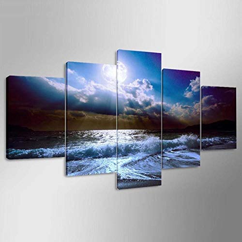 Toile intissée lune et eau courante décoration murale zen pour grand salon familial