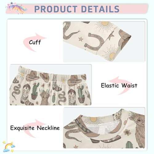 Pajama Sets Long Sleeve Western Boots Highland Cattle Soft Comfy Sleepwear 2 Piece PJS 3-8T4