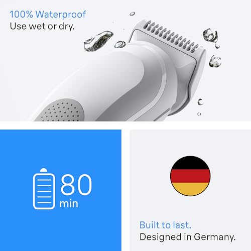 Braun Series 3 Body Groomer for Men, Pubic & Body Hair Trimmer, Waterproof Electric Ball Trimmer & Male Shaver for Sensitive Areas, SkinGuard Grooming Kit with 6 Tools, 80 Min Runtime, BG3575 Grey