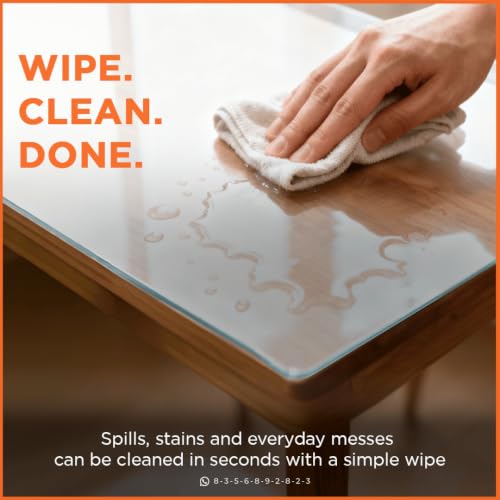Image of Qlarity Covers Clear 1.5mm PVC Table Cover 52X35 Inch, Table Mats Protector | Durable transparent plastic sheet for table protects against stains, scratches, heat and everyday dining table damage