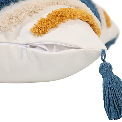 Jasen Boho Throw Pillow Covers, Woven Tufted Decorative Pillow Covers With Tassel Diamond Pattern Pillow Covers For Couch Sofa Bedroom Living Room No Pillow Insert, (Blue, 18 X 18-Inch) #TOP2
