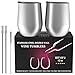CHILLOUT LIFE 12 oz Stainless Steel Wine Tumblers 2 Pack - Double Wall Vacuum Insulated Wine Glasses Cups with Lids and Straws Set Keeping Cold & Hot for Coffee, Beer, Ice Cream - Dishwasher Safe