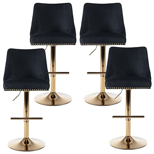 27.5 inch Counter Height Bar Stools Set of 4 Linen Fabric 360°Swivel Barstools with Back and Wood Legs Upholstered Stool Chairs for Home/Kitchen Island/Breakfast Bar/Restaurant, Cream