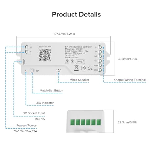 FCOB DR03W 2.4G WiFi SPI RGB Controlador LED Soporte Mando a Distancia RF Tuya APP Alexa Google Assistant Control para WS2811 WS2812B WS2813 WS2815 etc COB SMD Direccionable RGB Tiras de LED - imagen 7