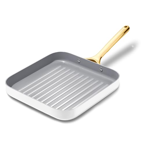 Caraway Square Grill Pan - 11” Grill Pan - Non-Stick Ceramic Coated - Non Toxic, PTFE & PFOA Free - Oven Safe & Compatible with All Stovetops - White