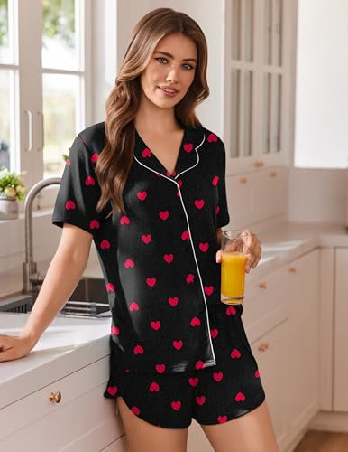 Image of Ekouaer Pajamas for Women Set Button Up Sleepwear 2 Piece Pjs Lounge Set Short Sleeve Nightwear