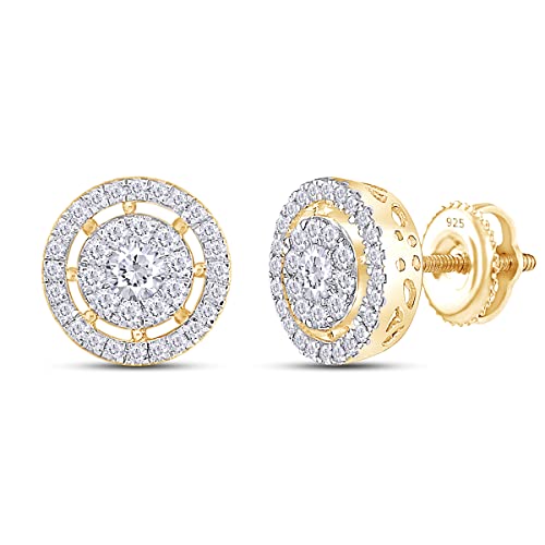 Savearth Diamonds 1 Carat (Cttw) Round Cut Lab Created Moissanite Diamond Halo Cluster Stud Earrings In 14K Yellow Gold Over Sterling Silver (G-H Color, Vvs1 Clarity) #TOP2