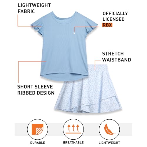 Image of RBX Girls Athletic Skort Set - 2 Piece Ribbed Short Sleeve Tee and Athletic Skort for Girls (Sizes: 7-12)