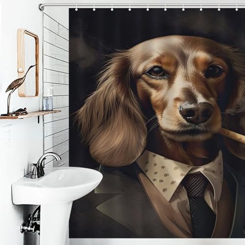 Rideau de douche Dachshund crème lavable en polyester imperméable
