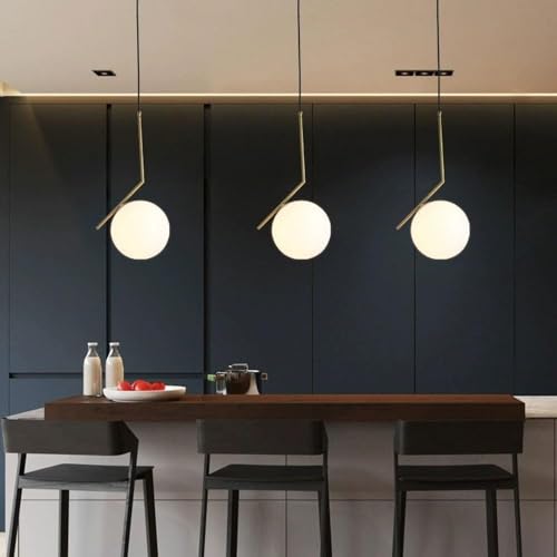 White Glass Lampshade Pendant Light with E26/E27 Iron Art Base Lamp Single Heads Kitchen Decorative Hanging [4]
