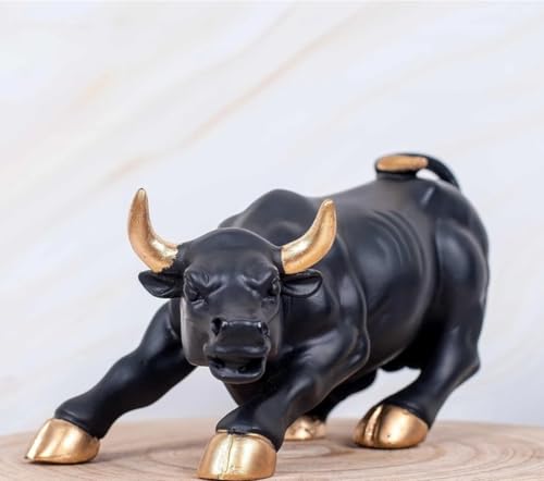 Image of UAG Exports Black & Golden Charging Bull Showpiece - 9 Inches | Durable Polyresin Build | Stock Market Bull Statue for Office Desk, Living Room, Home, & Workstation | Business Success Gift Item