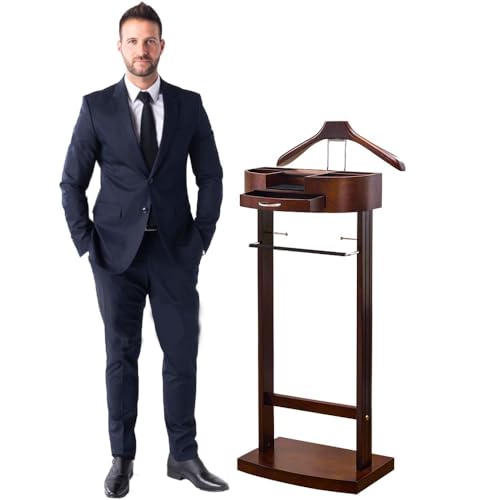 Porte-vêtements pour hommes et femmes en bois avec compartiment de rangement