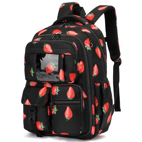 Mimfutu Strawberry School Backpack for Girls, Kids Bookbag Elementary Middle High School Bags Women Laptop Back Pack Travel Daypacks