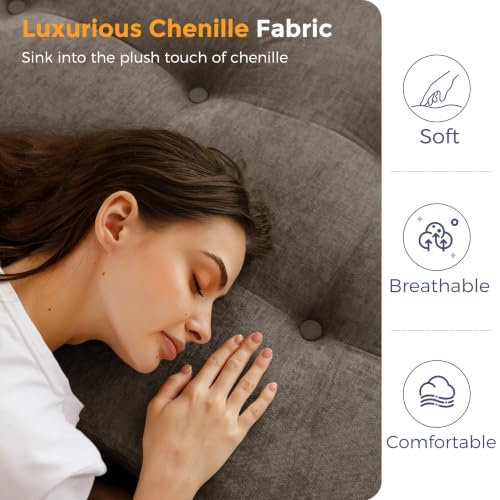 Image of MAXYOYO 6 inch Folding Sofa Bed for Floor, Tufted Tri-Fold Floor Mattress | Full Size Portable Sofa Couch Guest Mat with Chenille Fabric for Adults, Foldable Topper for Camping, Brown, Full