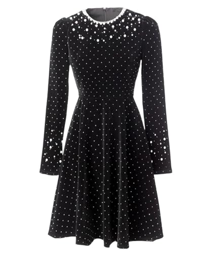 Women Luxe Round Neck Dress Autumn Winter Long Sleeve Nail