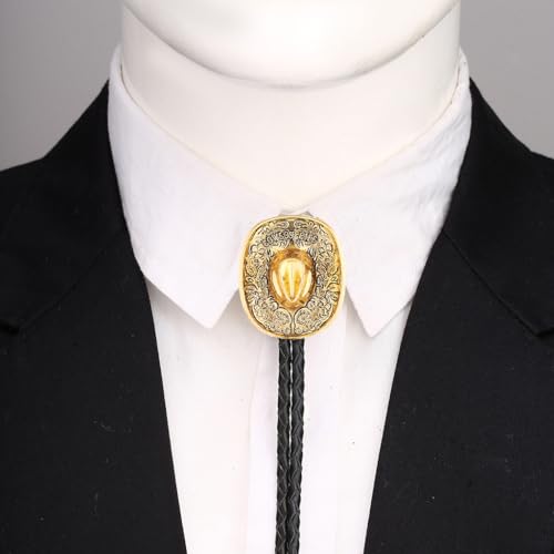 Image of GelConnie Bolo Ties for Men Women Western Cowboy Tie Mens Western Necklace Leather Necktie Gold Bolero Tie Cowboy Necklace