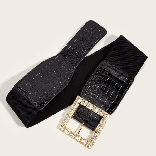 Yalice Rhinestone Thick Belt for Women Black Wide Elastic Waist Belts for Dresses2