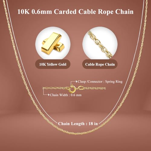 10K Yellow Gold January to December Month Birthstone Charm Pendant with Carded Cable Rope Chain Necklace 16" to 24"3