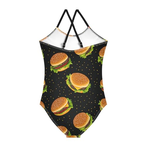 Hamburger Girls One Piece Swimsuits Sport Halter Swimwear Beach Bathing Suit 3T2