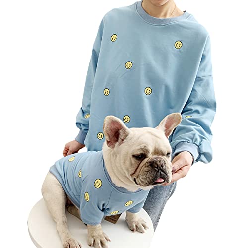 Kaiyatxly ペット服 犬服 Tシャツ パーカー 親子服 ドッグウェア ペットとお揃い 飼い主男女兼用 厚手 裏起毛 暖かい 防寒 可愛い 笑顔柄 犬ウェア 洋服 猫服 小中大型犬 ペアルック アウター 長袖 秋冬モデル お揃いパーカー(飼い主男女兼