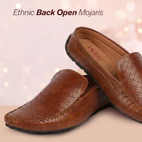 Image of FAUSTO Mens Perforated Stylish Driving Moccasins | Half Shoes for Office & Outings | Driving Loafers | Casual and Formal Mules | Soft Cushioned Insole