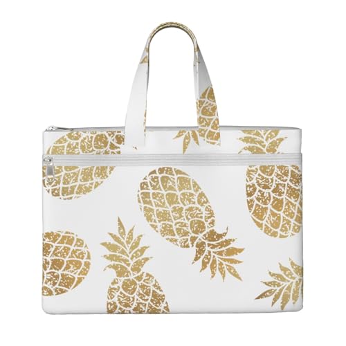 gvndaa Bolsa de lona con estampado de fondo de piña dorada, para hombres y mujeres, gran capacidad, almacenamiento de documentos, oficina, compras
