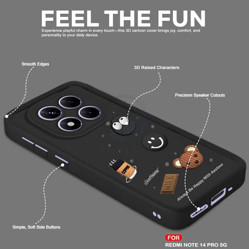 Image of AESTMO Back Case Cover for Redmi Note 14 Pro Plus 5G Cover | Cute Fun Cartoon 3D Ball | Coffee Silicone Case | Full Body Protection | Camera Protection Back Cover for Redmi Note 14 Pro Plus 5G (Black)