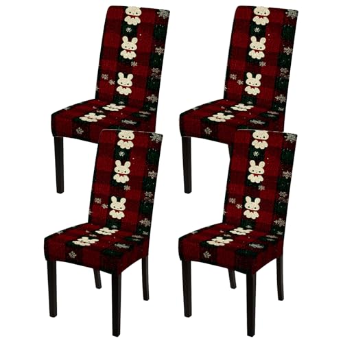 Image of Nuxovilar 4 Pack Plaid Cartoon Bunny Chair Covers
