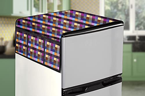 Image of Stylista Refridgerator top Cover Suitable for Samsung RR20C1723U8 /HL, 183 Liter Fridge, Dimension (WXD) 65x111 CM, Lattice Pattern Bluish