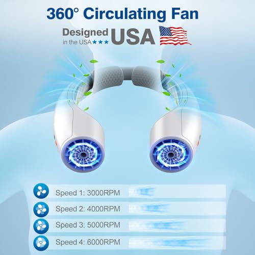 Image of AI Portable Neck Fan with 4 Adjustable Speeds, 4000mAh Battery Powered USB-C Rechargeable Fan, Hands-Free 360 Cooling Neck Fan, Wearable, Ultra-Quiet Personal Fan for Women Men Office Travel(White)