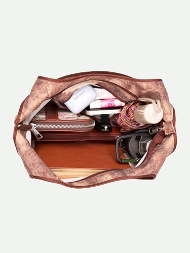 Image of ZOUK Printed Sora Tote Bag | Handcrafted Rollable Women's Tote | Vegan Leather & Canvas Lightweight Shoulder Bag for Daily Use