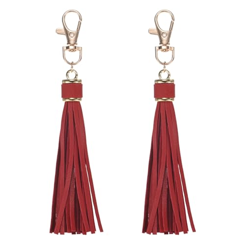 M METERXITY 2-Pack PU Leather Tassel 5.9 Inch Small Keychain Rust Faux Leather Tassels Charm Wine Red with Rings for DIY Crafts/Keychain/Earrings/Bracelets/Necklace