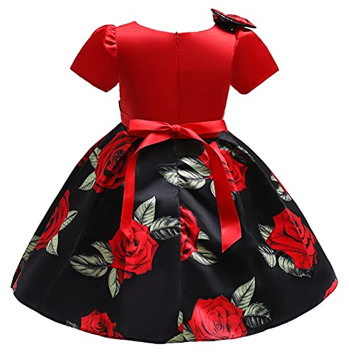 Girls Knee Dresses Kids Christmas Easter Pure Color Frocks Graduation Dress Cap Sleeve (Black,3-4Y) #TOP2