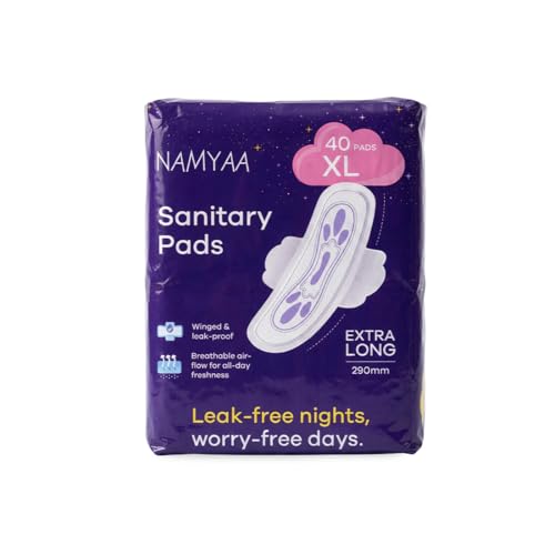 Image of Namyaa Sanitary Pads XL 290mm - Extra Long, Ultra Thin, Winged & Leak-Proof Pads for Heavy Flow - Breathable, Rash-Free Comfort (40 Pads)