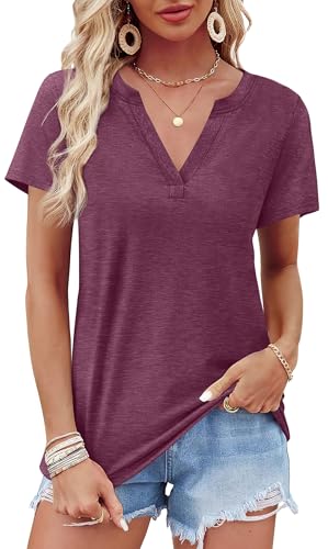 Image of WEESO Womens Tops Summer Short Sleeve V Neck Blouses Business Casual Loose Fit Tshirts Trendy Fashion Outfits