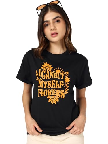 Image of Bewakoof Women's Typography Boyfriend Fit Half Sleeve Round Neck Cotton T-Shirt 646748 Black 3XL