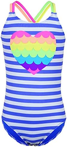 Jimmy Baha·mas Girls 1 Piece Sport Swimsuits with Cross Back Strap Colorful Fish Scales Print and Two Cute Bow Decorations