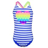 Jimmy Baha·mas Girls 1 Piece Sport Swimsuits with Cross Back Strap Colorful Fish Scales Print and Tw