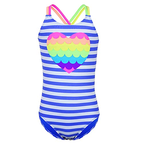 Jimmy Baha·mas Girls 1 Piece Sport Swimsuits With Cross Back Strap Colorful Fish Scales Print And Two Cute Bow Decorations #TOP11