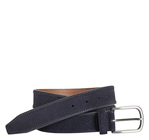 Johnston & Murphy® Perforated Suede Belt for Men – Leather Lining – Suede Keeper – Satin Nickel Buckle Navy 32 One Size