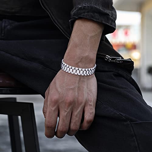 ChainsHouse Wristband ID Bracelets for Men, Stainless Steel/18K Gold/Black Metal Plated, Personalized Engrave Chunky Bracelet Bangle, with Removal Tool, 15MM/15.5MM Width, 8.27-8.66 Inch Length2