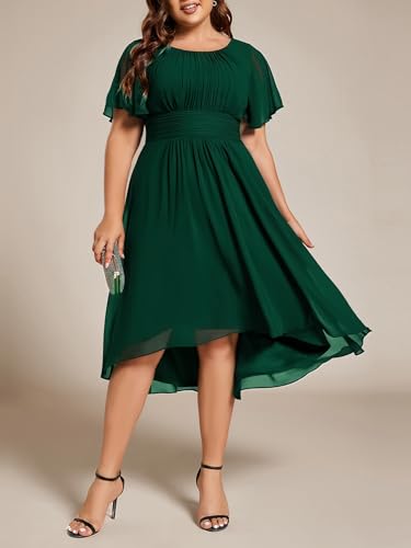 Image of Ever-Pretty Women's Plus Size Formal Wedding Guest Dresses for Curvy Women A Line Chiffon Midi High Low Cocktail Dress