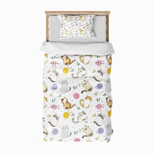 ZTYROLJ Chaton Housse de Couette 90x190cm, Housse de Couette Zippée,Parure de Lit en Microfibre 1...