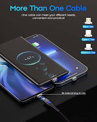 Ykz 3 In 1 Magnetic Charging Cable, Multi Magnet Usb Cable For Type C/Microusb And I-Product, Max 15W Fast Charger Cable Nylon Braided With A Tips Storage (4 Pack/12 Tips) #TOP1