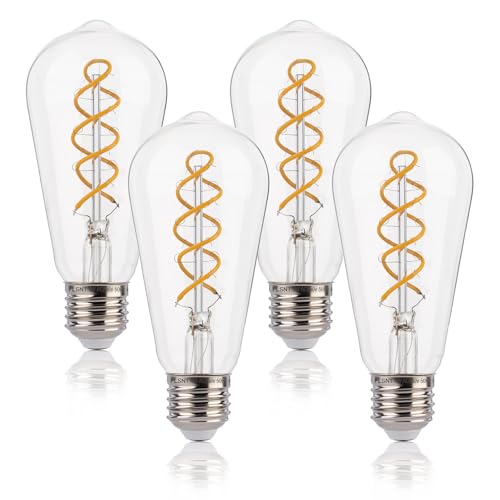 FLSNT LED Edison Bulb,ST58 Vintage Spiral Filament Light Bulb 4W(40W Equivalent),E27 Base,Non-Dimmable,Warm White 2200K,Clear Glass,4 Pack