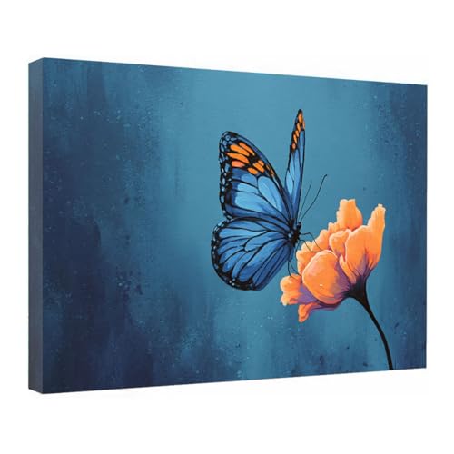 Impression d'Art sur Toile Papillon Bleu Fleur 40x60cm Encadrée