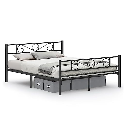 VASAGLE Lit 2 Personnes, Lit Double, en Métal, Convient pour Matelas de 160 x 200 cm, Montage Facile, pour Petits Espaces, Chambre d’Amis, Chambre Ado, Noir d'encre RMB065B01